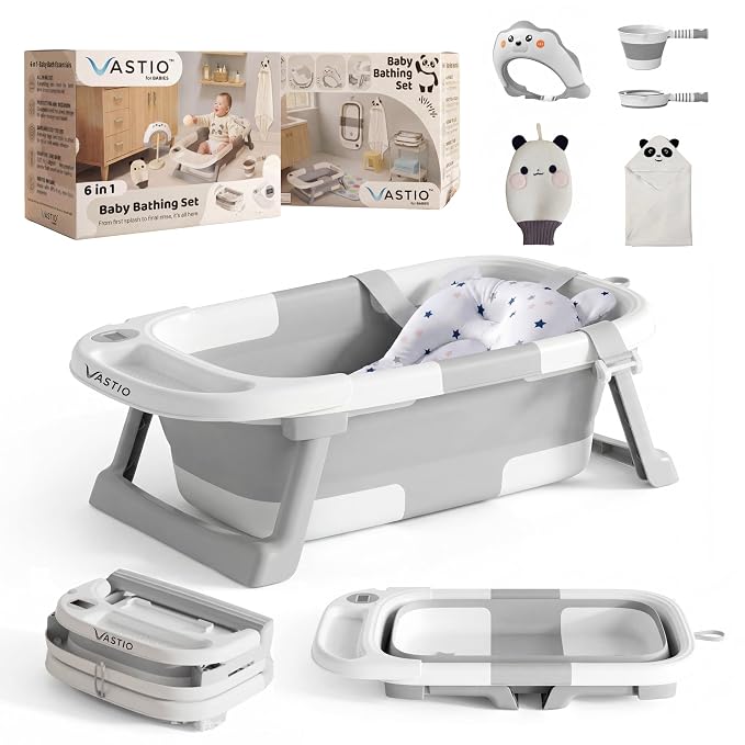 VASTIO™ 6-in-1 Collapsible Baby Bathtub Set – Foldable Baby Bath Tub by VASTIO
