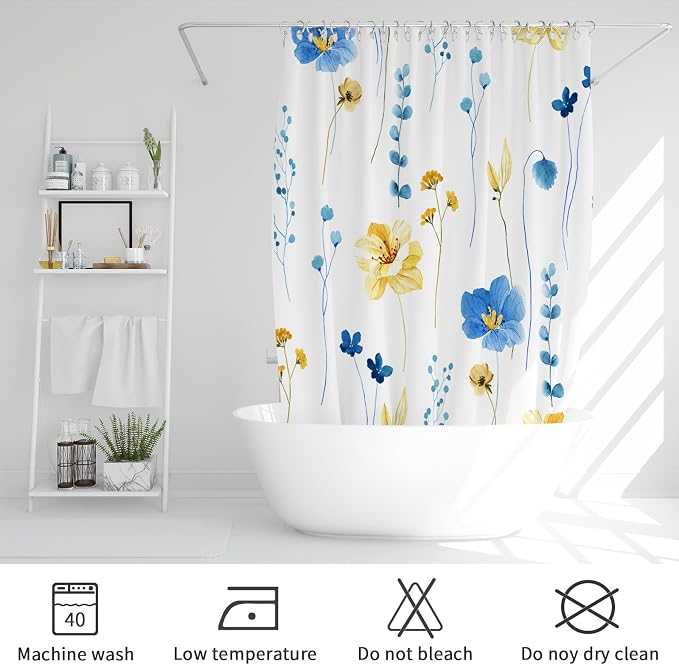 Gibelle Watercolor Floral Shower Curtain, Modern Minimalist Waterproof Fabric - Image 6