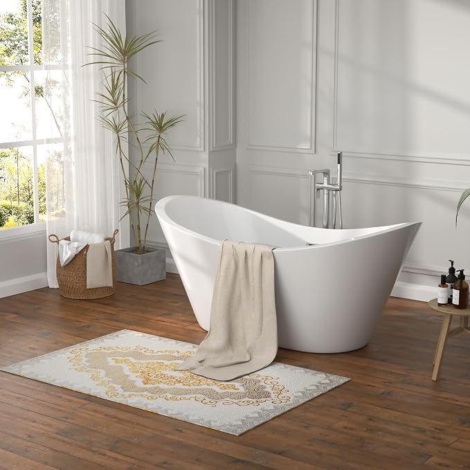 59" Freestanding Acrylic Bathtub – White Double Slipper Soaking Tub - Image 3