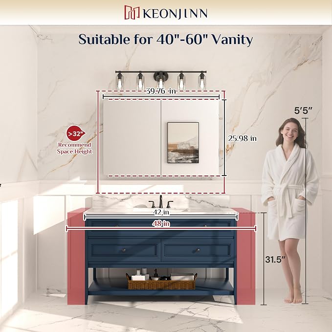 Keonjinn 40 x 26 Inch Medicine Cabinet, Assembly Required, Lightweight - Image 6