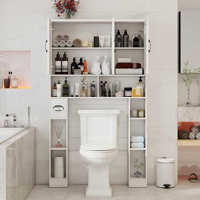 Over The Toilet Storage Cabinet, Farmhouse Toilet Cabinet Rack - Image 4