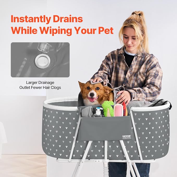 VEVOR Portable Dog Bathtub, Elevated & Foldable Space-Saving Pet Shower Station - Image 5