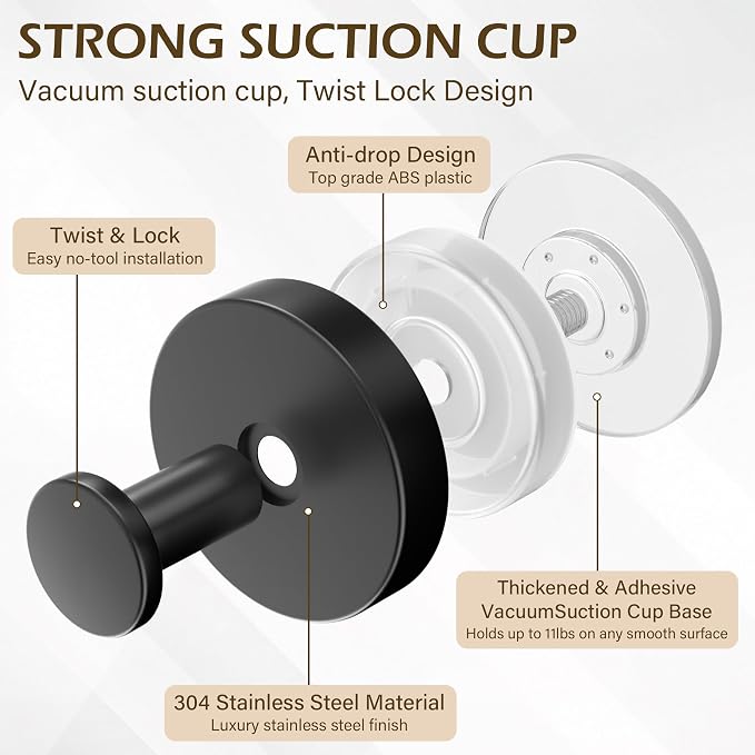 Shower Suction Cup Hooks, Heavy Duty Bathroom Wall Hooks - Image 2