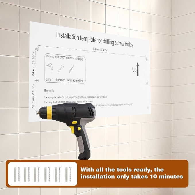20" Premium Folding Shower Seat Wall Mounted - Image 7