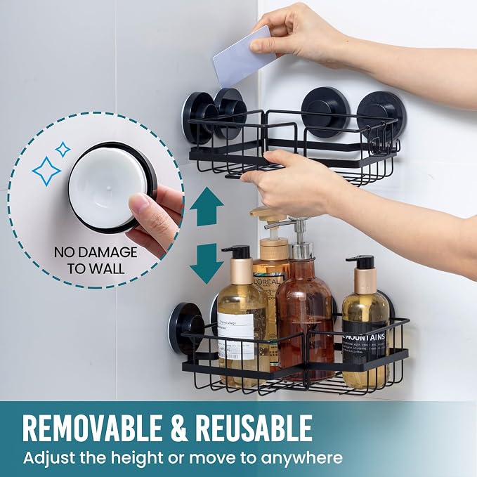 TAILI 2 Pack Corner-adaptive Suction Cup Shower Caddy, Stainless Steel - Image 9