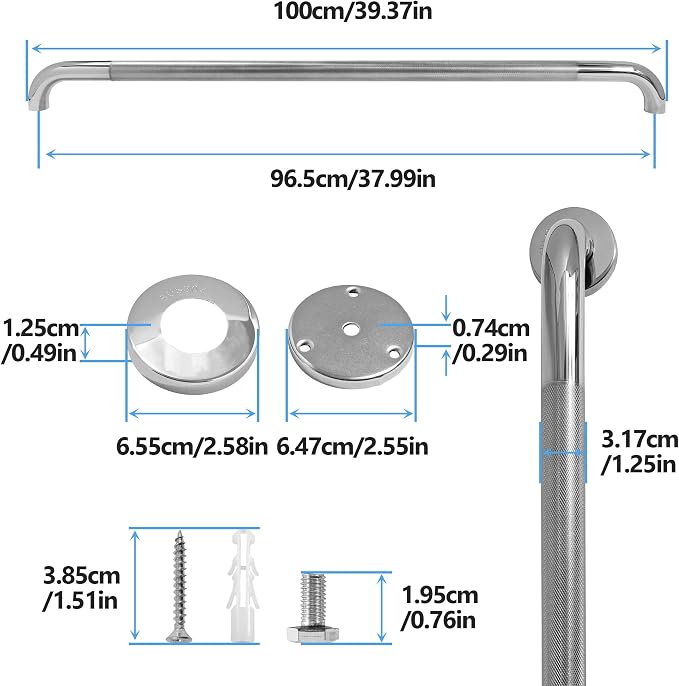 Shower Grab Bar, 2 Pack 39.4 Inch Bathroom Grab Bar, 304 Stainless Steel 1.25" - Image 2