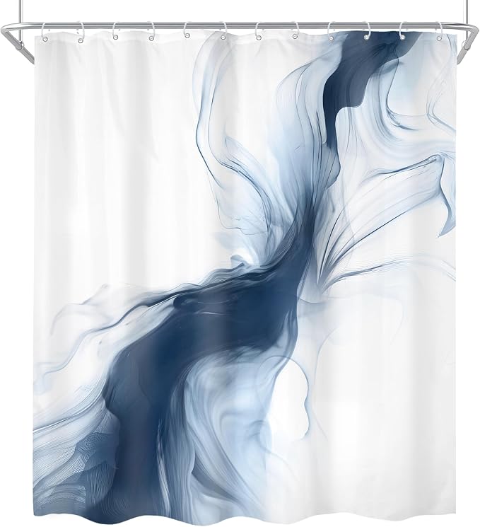 Cinbloo Navy Blue Shower Curtain 60Wx72H Abstract Modern Neutral Ombre Marble - Image 7