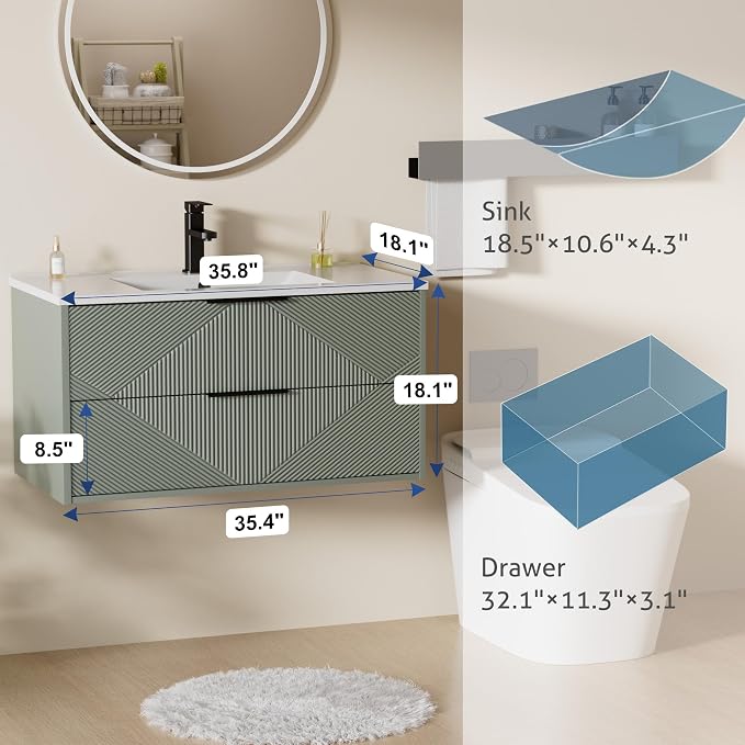 LUCKWIND 36" Floating Bathroom Vanity - Image 2