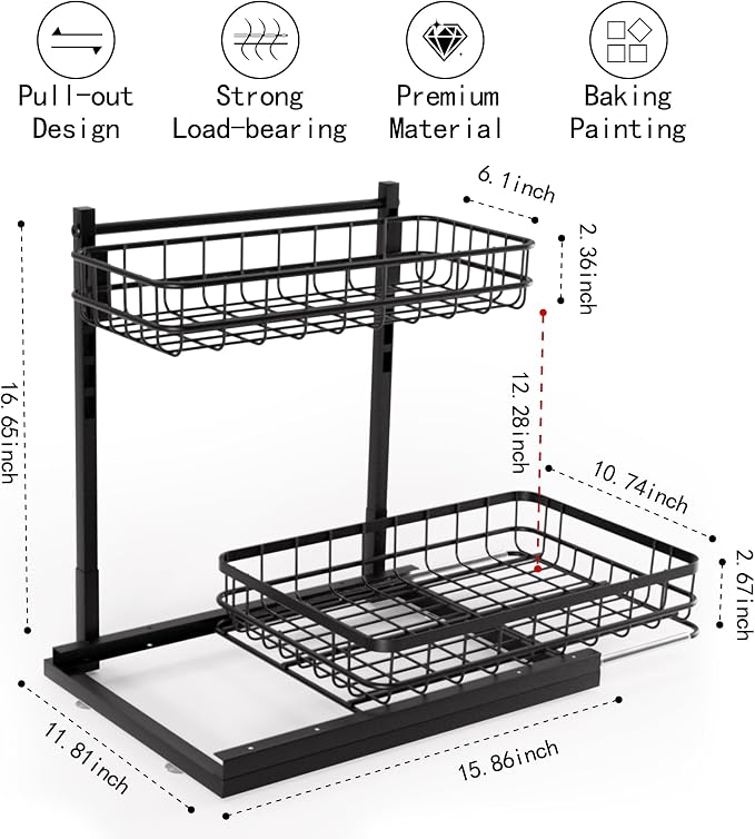 Under Sink Organizer, Adjustable Height Pull-Out Kitchen Storage Organization - Image 2