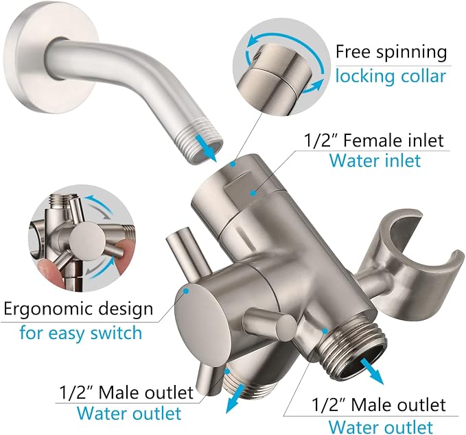 PDPBath Solid Brass 3 Way Shower Arm Diverter Valve - Image 2