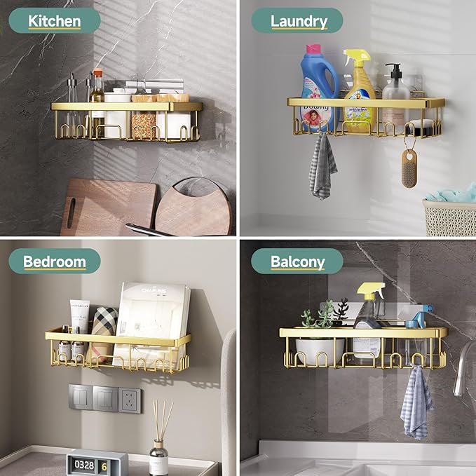 Veken Adhesive Shower Caddy 5-Pack, Heavy Weight Bearing, Large Wall Mounted - Image 6
