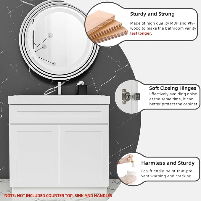 KitchenMan 30 Inch Bathroom Vanity Without Sink and Top Unassembled Bathroom - Image 4