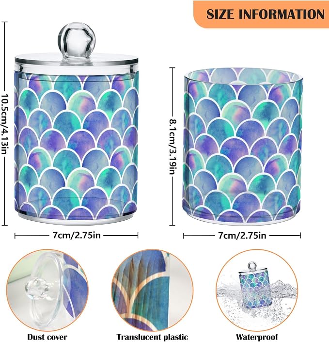 MNSRUU 2 Pack Qtip Holder Organizer Dispenser Watercolor Rainbow Scales Of - Image 3