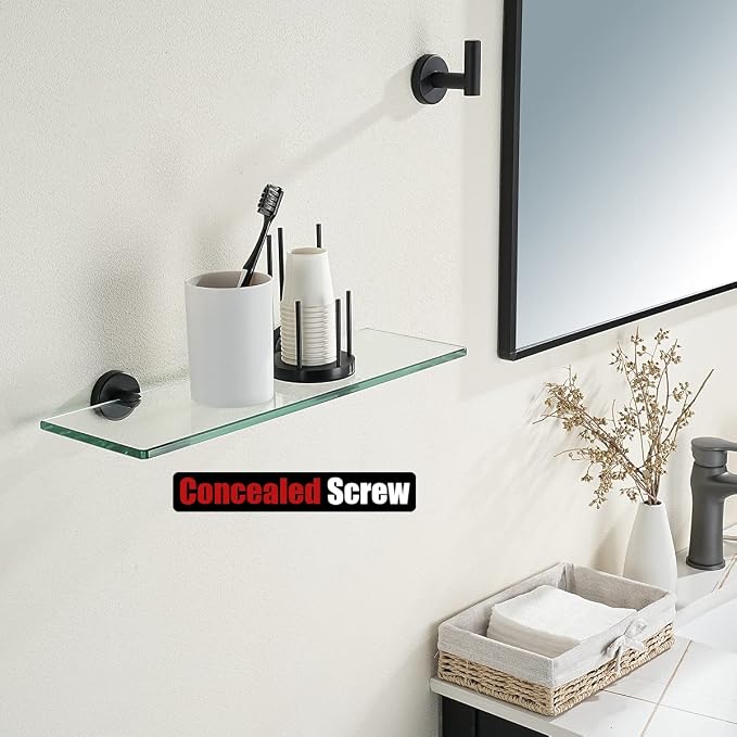JQK Bathroom Glass Shelf Black, Tempered Glass Shower Storage 16 by 5 inches - Image 5