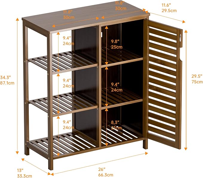 HITNET Bathroom Storage Cabinet Bamboo, Free Standing Floor Cabinet, Kitchen - Image 3
