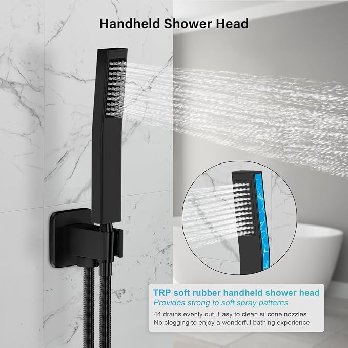 Black Shower System, Shower Faucet Set Bathroom Square Rain Shower Head and - Image 4
