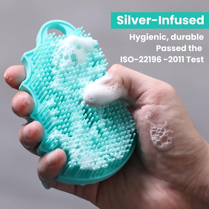 Silicone Body Scrubber Silver-Infused Dual-Sided 3-in-1 - Image 5