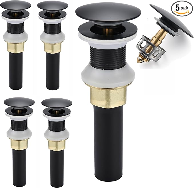 Bathroom Sink Drain, 5 Pack Drain Stopper Bathroom Sink Without Overflow by Rockgoya
