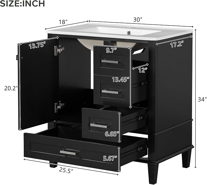 30" Bathroom Vanity, Modern Bathroom Cabinet - Image 2