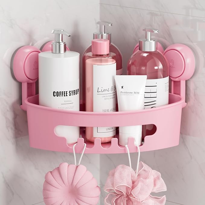 TAILI Corner Shower Caddy with Suction Cups, Wall Mounted Organizer Plastic Rack by TAILI