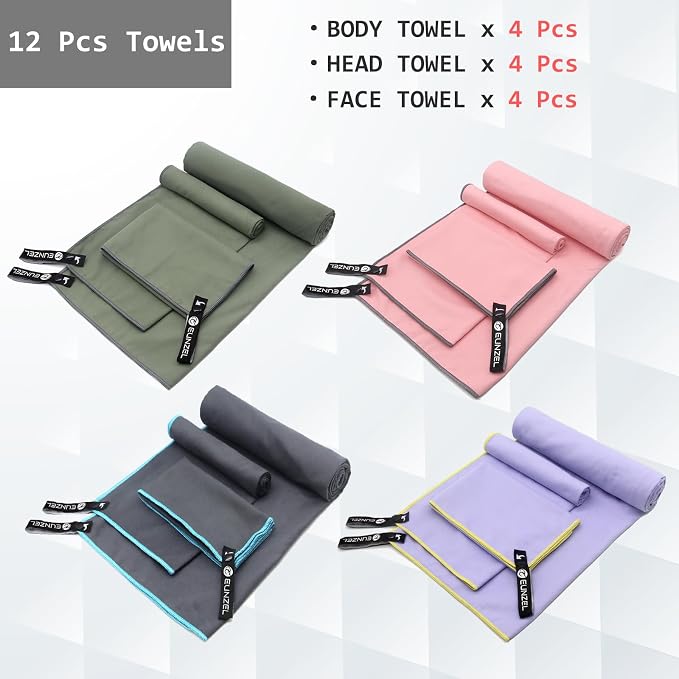 4 Set Quick Dry Camping Towel, Microfiber Travel Towel Super Absorbent Fast - Image 2