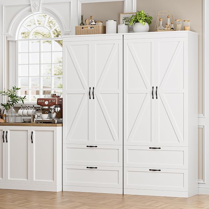 HOSTACK 70" Tall Kitchen Pantry Storage, Barn Doors Pantry Cabinet - Image 4
