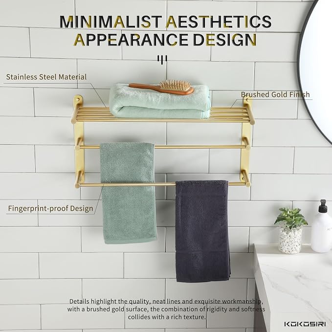 KOKOSIRI 3 Tier Bath Towel Rack 24 Inch Wall Mounted Rack - Image 6