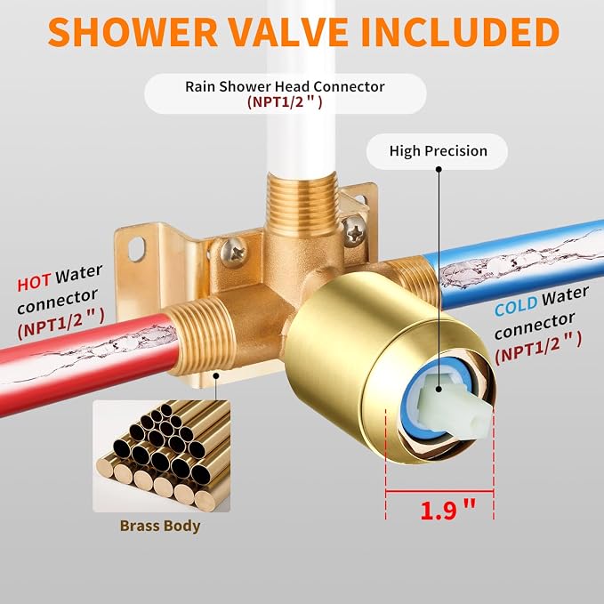 Brushed Gold Shower Faucet Single Function Trim Kit - Image 6