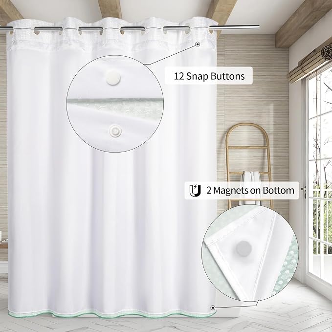 MitoVilla No Hooks Needed Turquoise Extra Long Shower Curtain Liner Set - Image 2