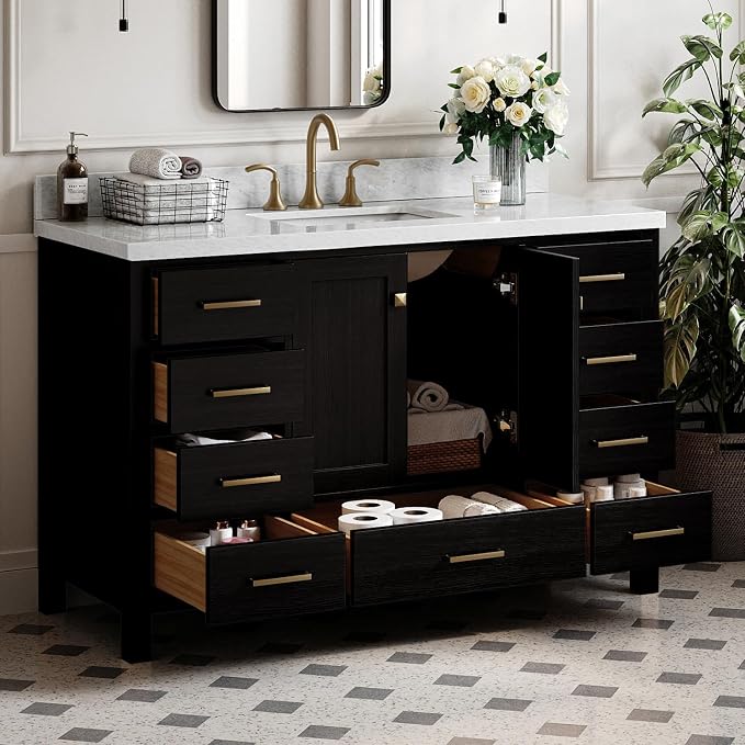 ARIEL Cambridge 55 Inch Single Rectangle Sink Bathroom Vanity - Image 2