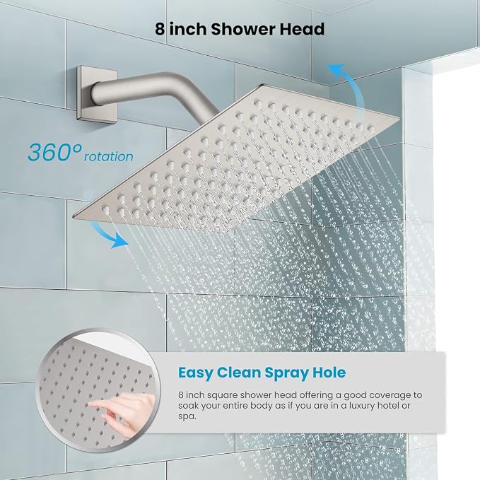 gotonovo Rainfall Bathroom Shower System Rain Shower Head and Handle Set Wall - Image 3