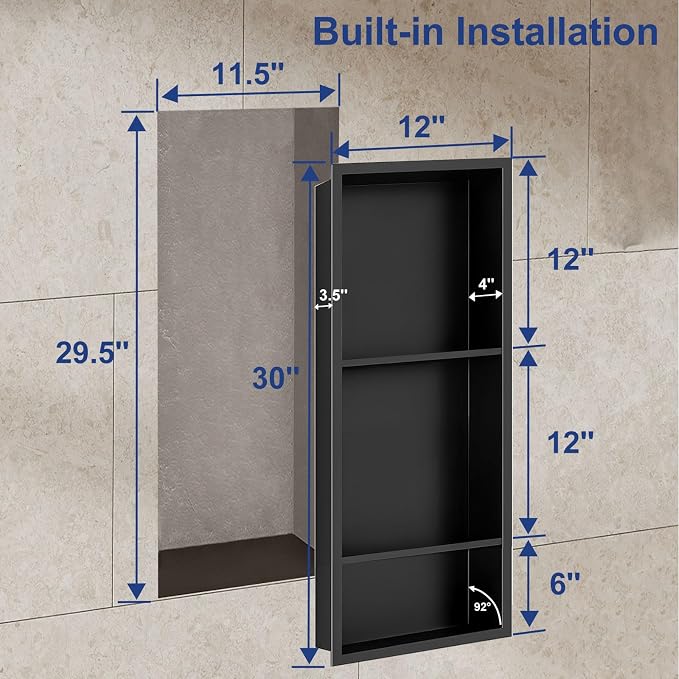 Shower Niche, 12 * 30 Stainless Steel Elegant Bathroom Niche, No Tile Needed - Image 2