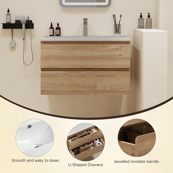 Floating Bathroom Vanity with Sink Wall Mounted Cabinet with 2 Soft-Close - Image 3