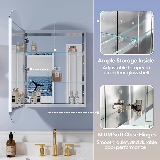 WELLFOR 20" x 32" Bathroom Oval Medicine Cabinet, Beveled Edge Mirror Cabinet - Image 4
