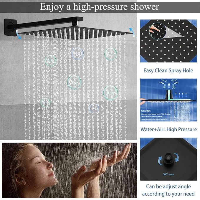 Shower Faucet Set 16 Inch Wall Mount Rain Shower System, All Metal Shower - Image 5