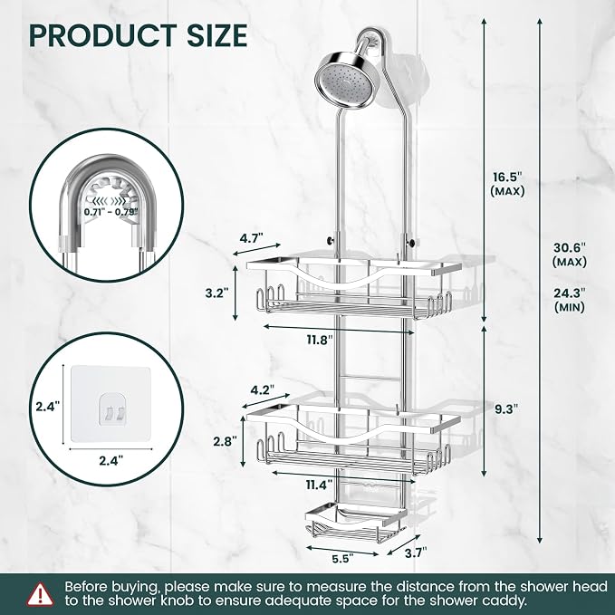 Shower Caddy Hanging Adjustable Shower Caddy, Rustproof Shower Organizer - Image 6