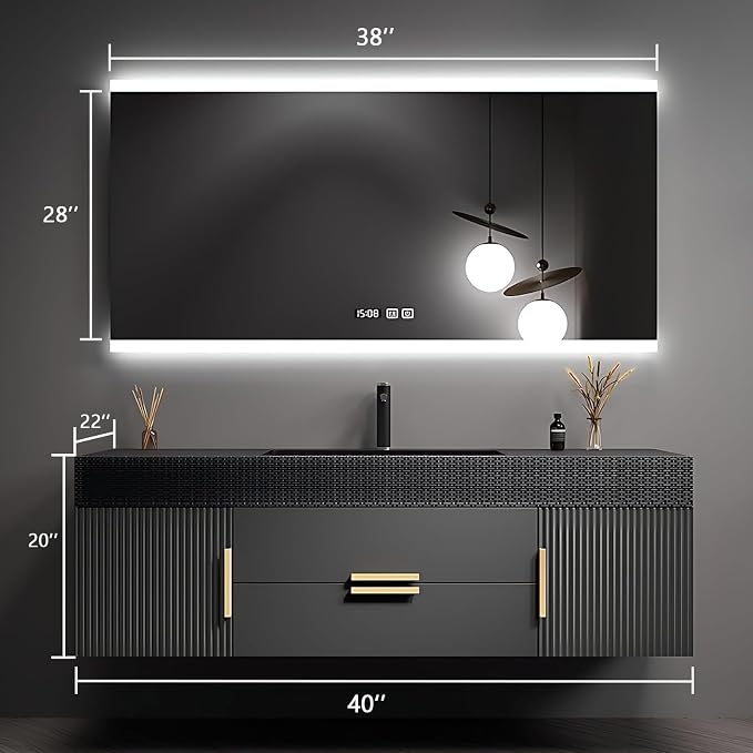 40" Bathroom Vanity with Single Sink, Floating Bathroom Vanities with LED Smart - Image 2
