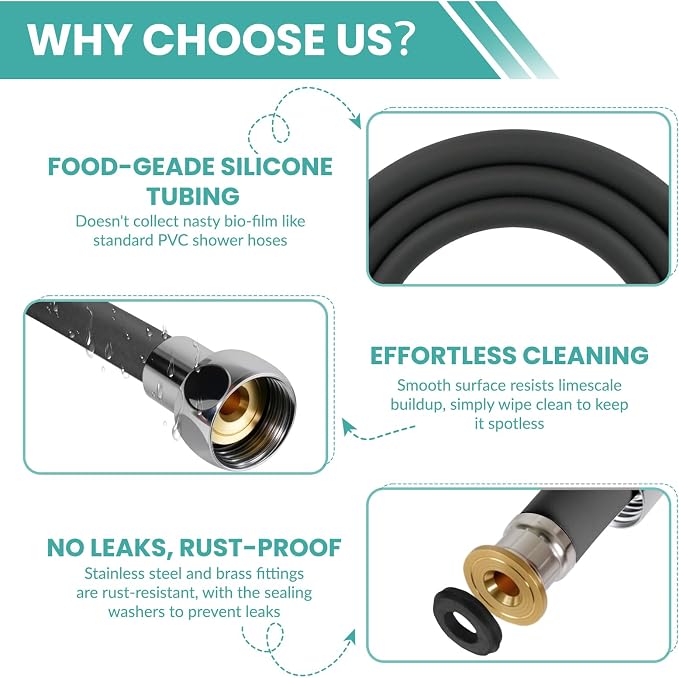 59 Inches Silicone Shower Hose, Ultra-Soft Anti-Kink Designed Handheld Shower - Image 5