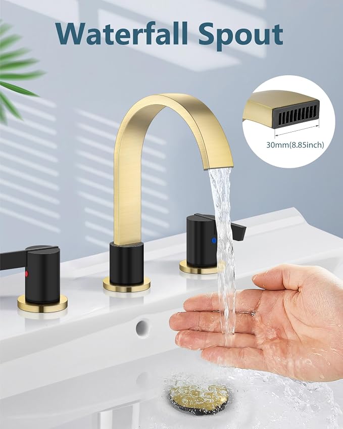 Aolemi Bathroom Faucets 3 Hole, 8 Inch Widespread Waterfall Bathroom Sink Faucet - Image 3