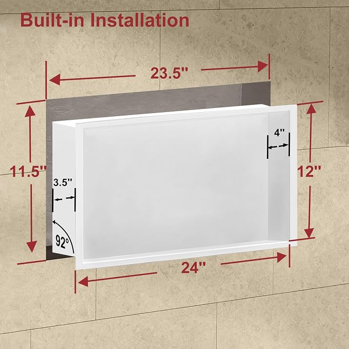 Shower Niche, 12 * 24 Stainless Steel Elegant Bathroom Niche, No Tile Needed - Image 2