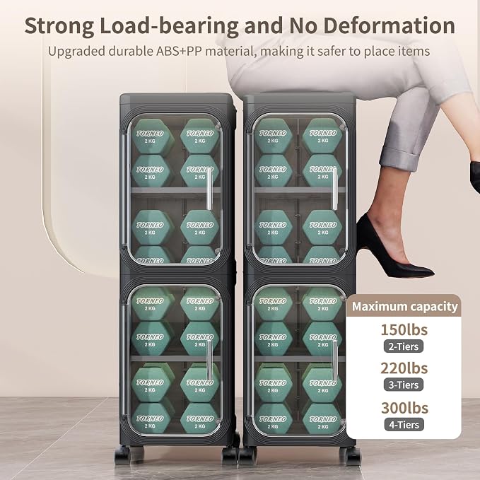 KHNR 2-Tiers Slim Bathroom Storage Cabinet, Foldable Storage Cabinets, Narrow - Image 6