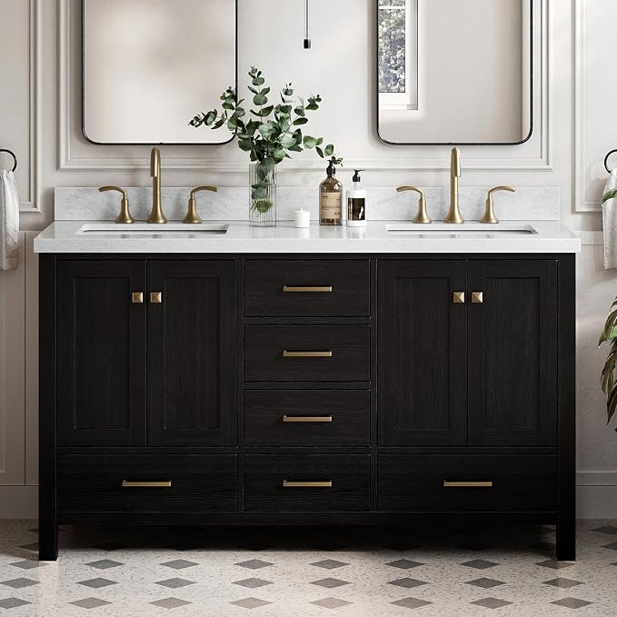 ARIEL Cambridge 61 Inch Double Rectangular Sink Bathroom Vanity by Ariel