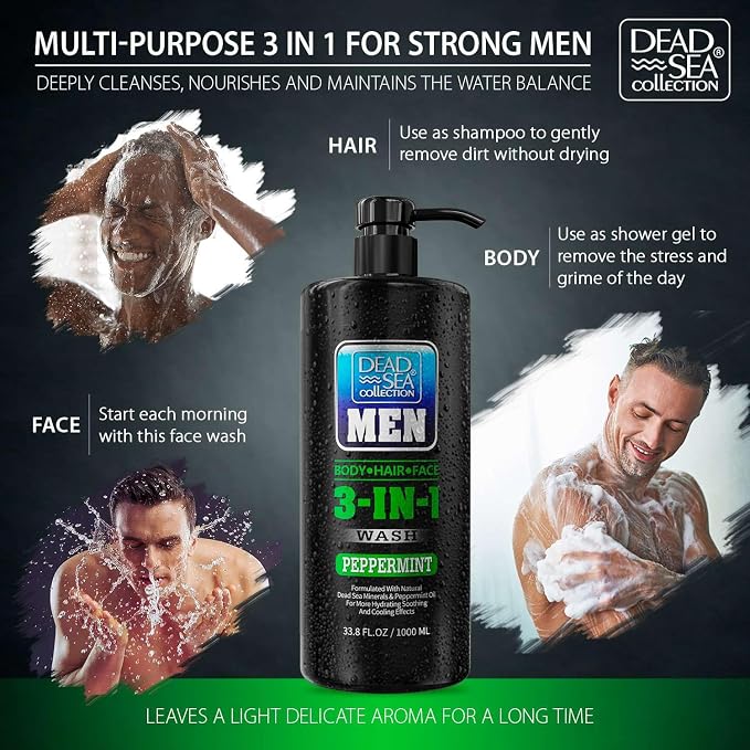 Dead Sea Collection Mens Body Wash 3 in 1 – Peppermint Body Wash - Image 2