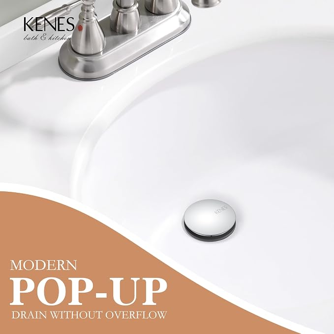 KENES Bathroom Vessel Sink Pop Up Drain Assembly Without Overflow, Chrome - Image 2