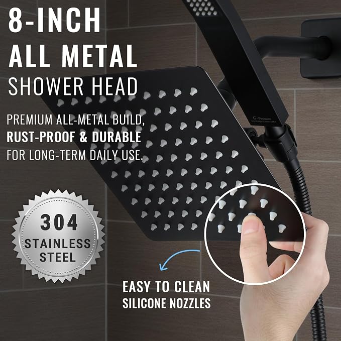 All Metal Shower Faucet Set, Dual Square Shower Head System - Image 6