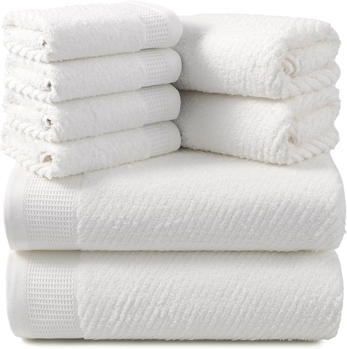 REDKISS Luxury Bath Towel Set of 8, 100% Cotton Bathroom Towels Set by REDKISSOnline
