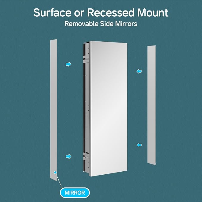 12"x36" Recessed Medicine Cabinet Mirror, Aluminum Silver Medicine Cabinet - Image 8