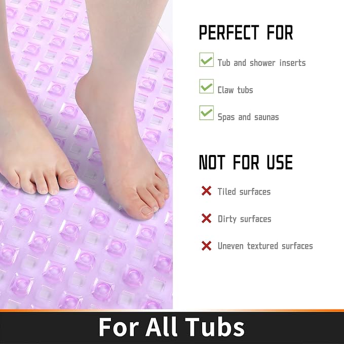 Yimobra Non Slip Bath Mat, Super Strong Suction Cups, 34.5"x15.5"Long Tub Mat - Image 4