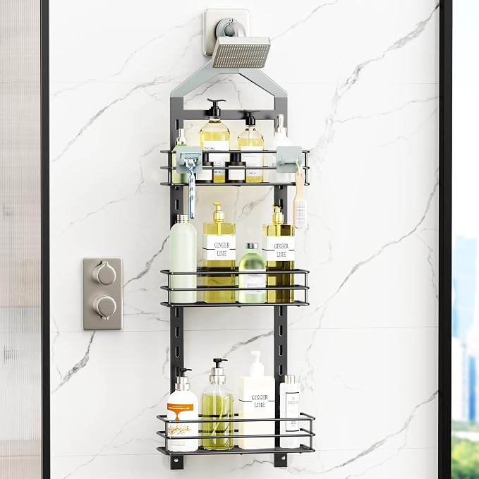 Orimade Adjustable Anti-slip Shower Caddy over Head, Rustproof Bathroom Hanging - Image 2