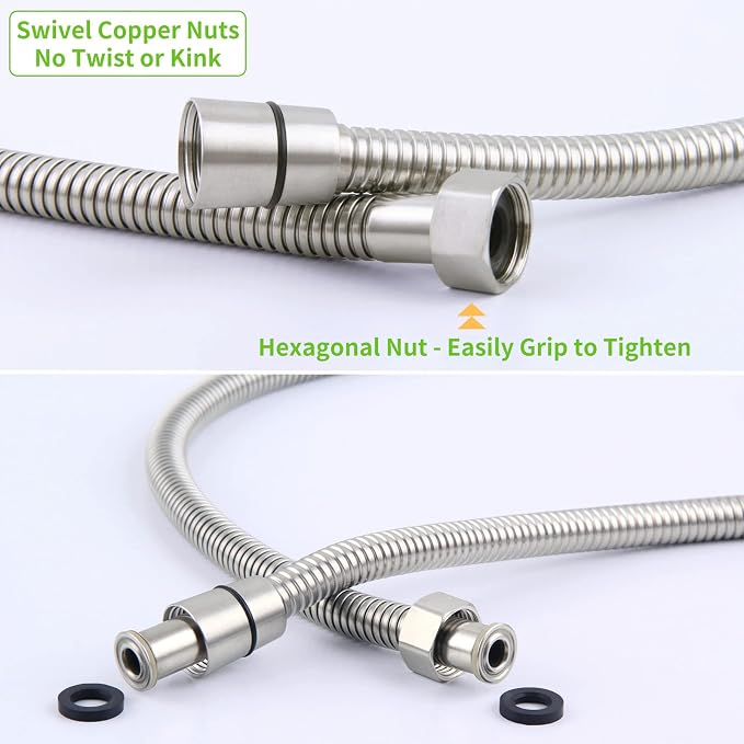 Brushed Nickel Shower Hose 59", Angle Simple Stainless Steel Replacement Head - Image 6